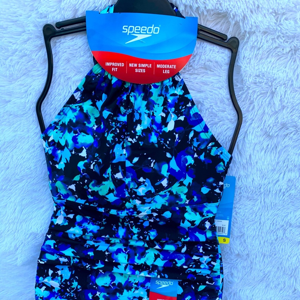 Speedo One piece swim suit Blue with Black detail  NWT Size S